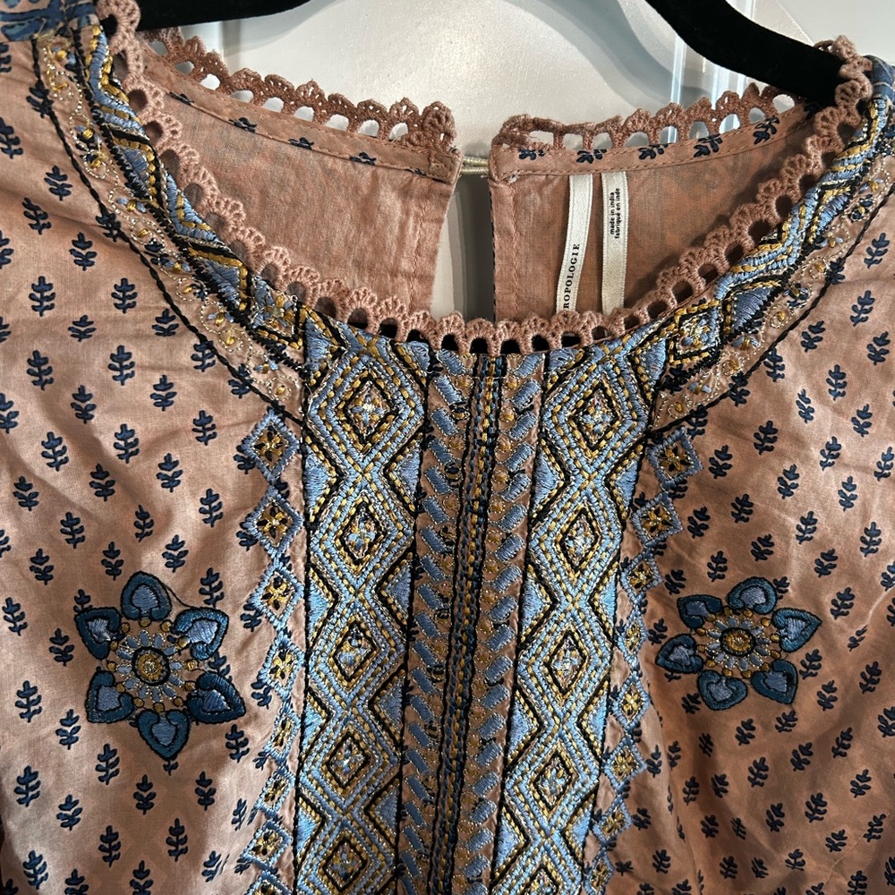 Anthropologie Embroidered  Blouse with Puff Sleeves Sz XL - Picture 4 of 8
